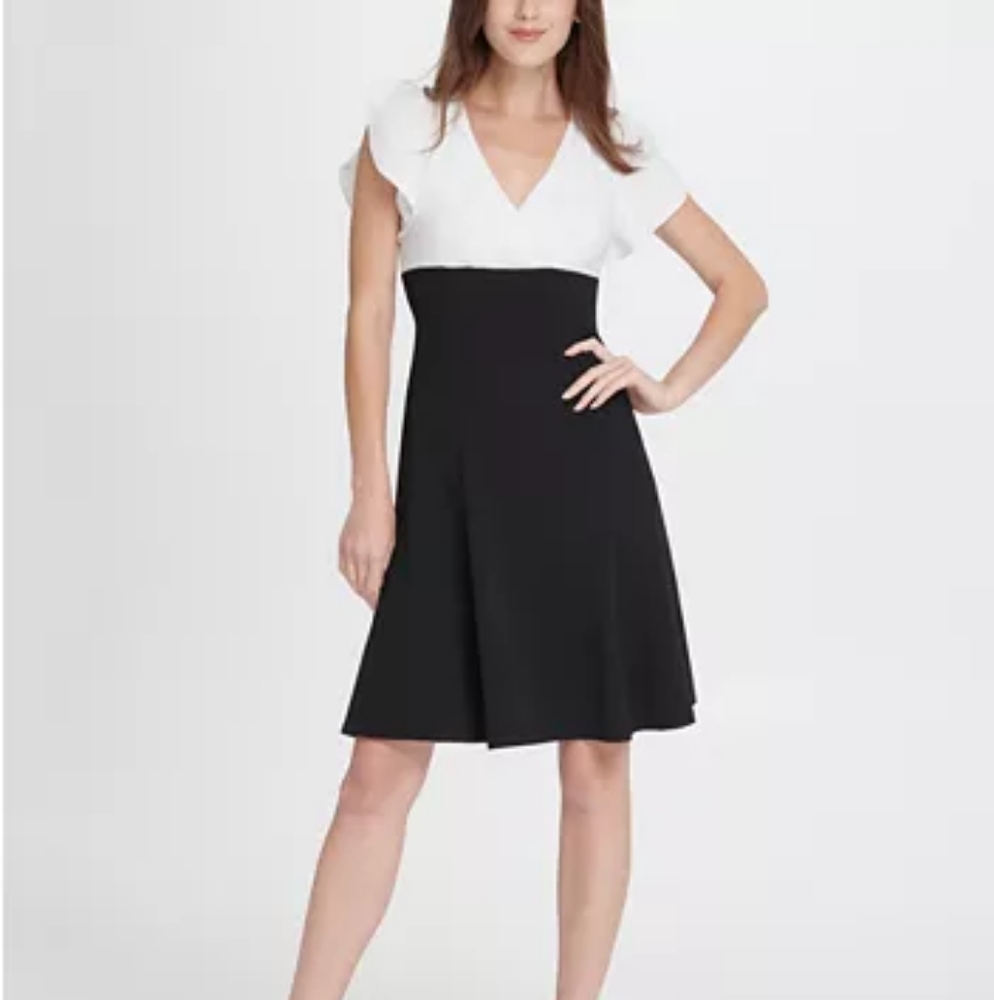 Colorblock Tulip Sleeve Fit Flare Dress